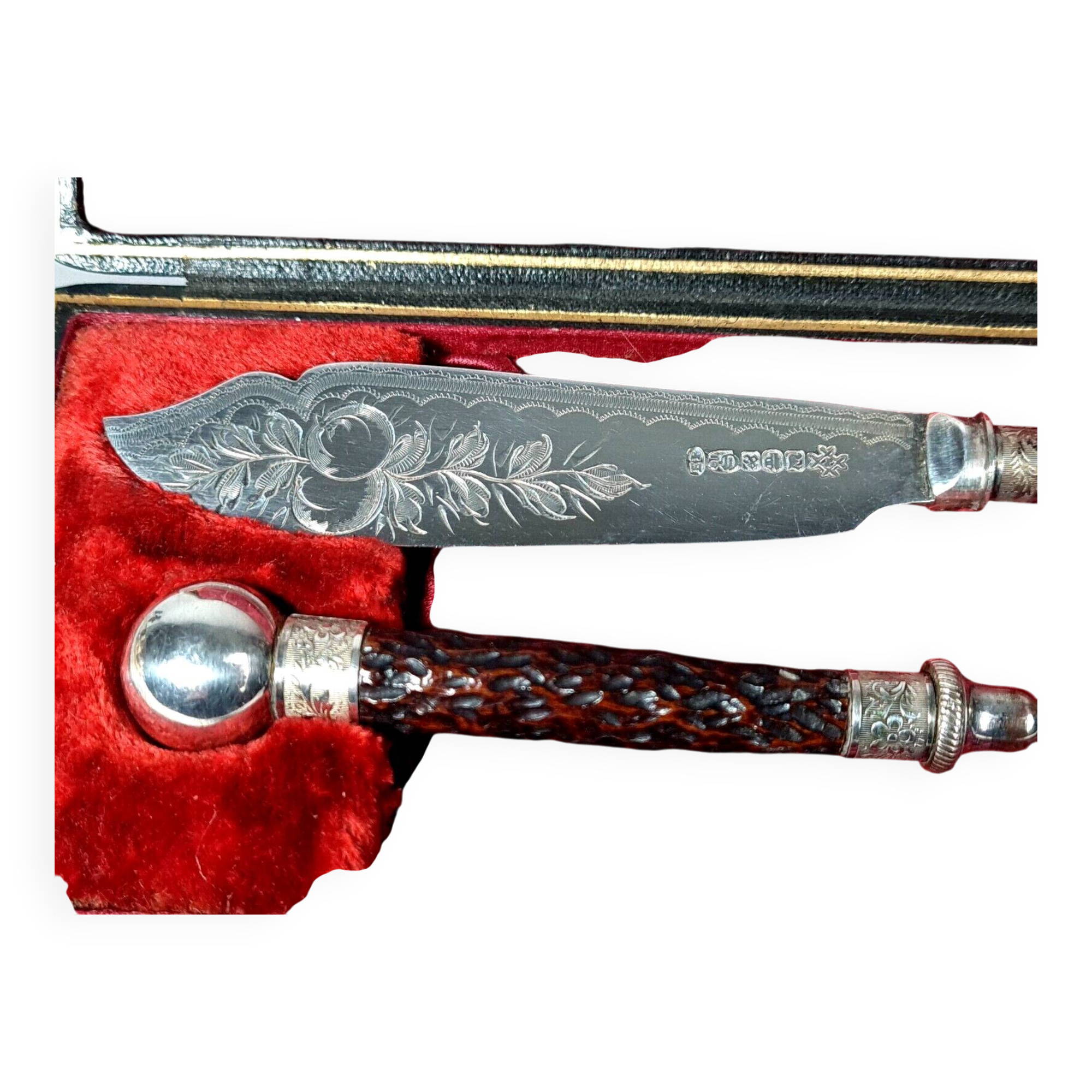 Antique English silver plated and wood dessert service cutlery B522