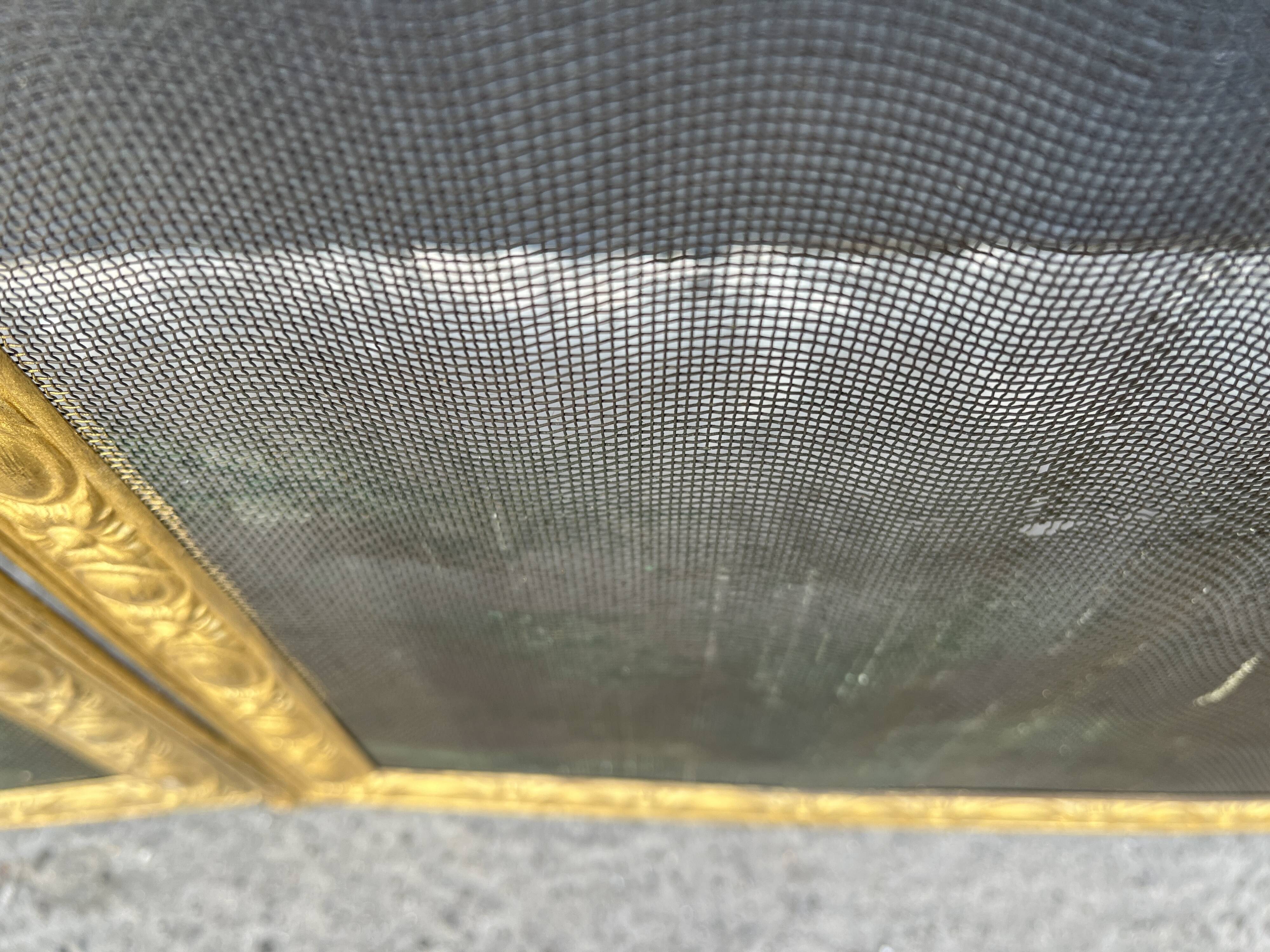 Antique 19th century fireplace screen, Bouhon Frères spark arrester