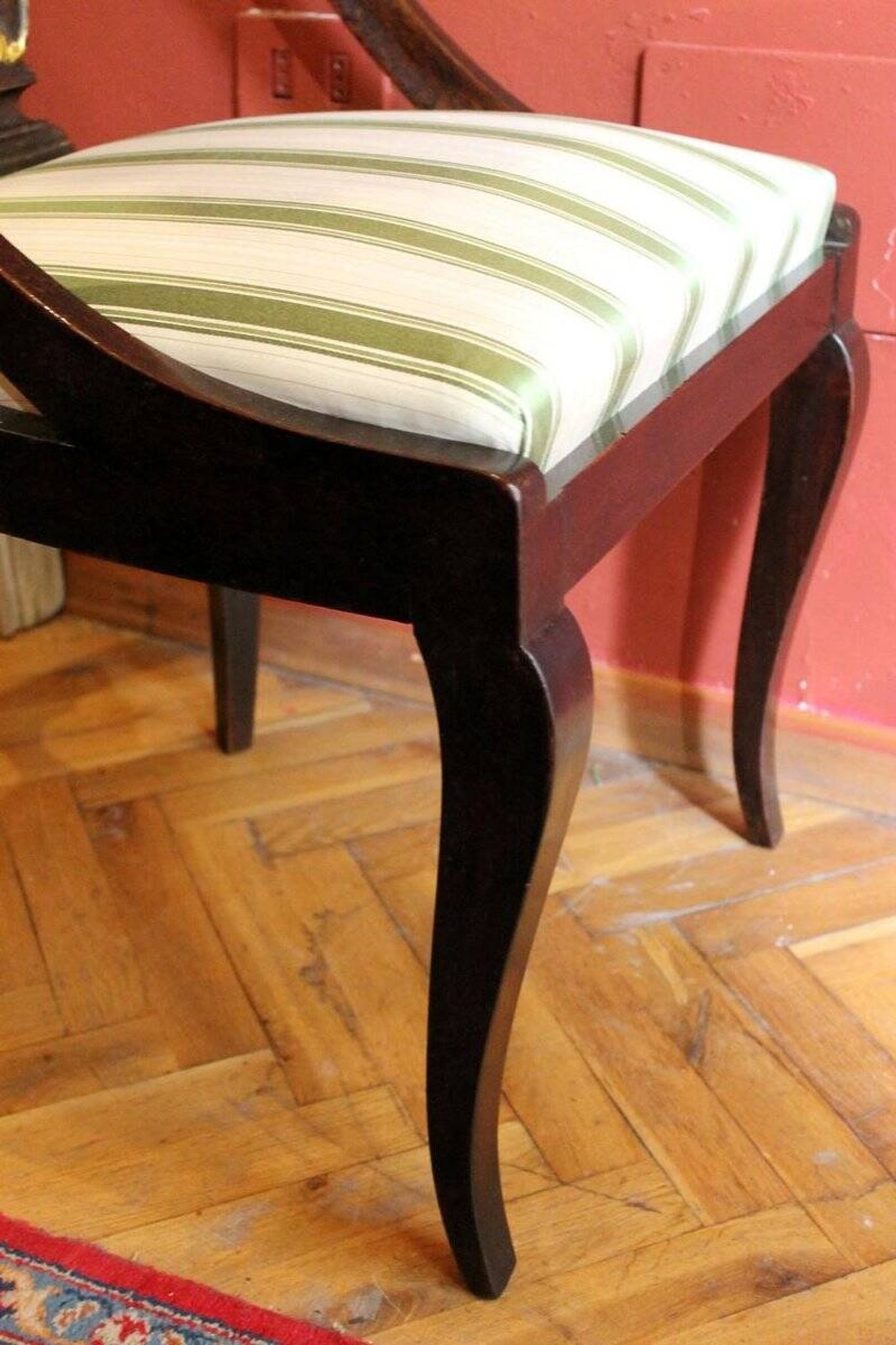 18th Century French Directoire Mahogany Chairs with Silk Blend Upholster Fabric, Set of 4