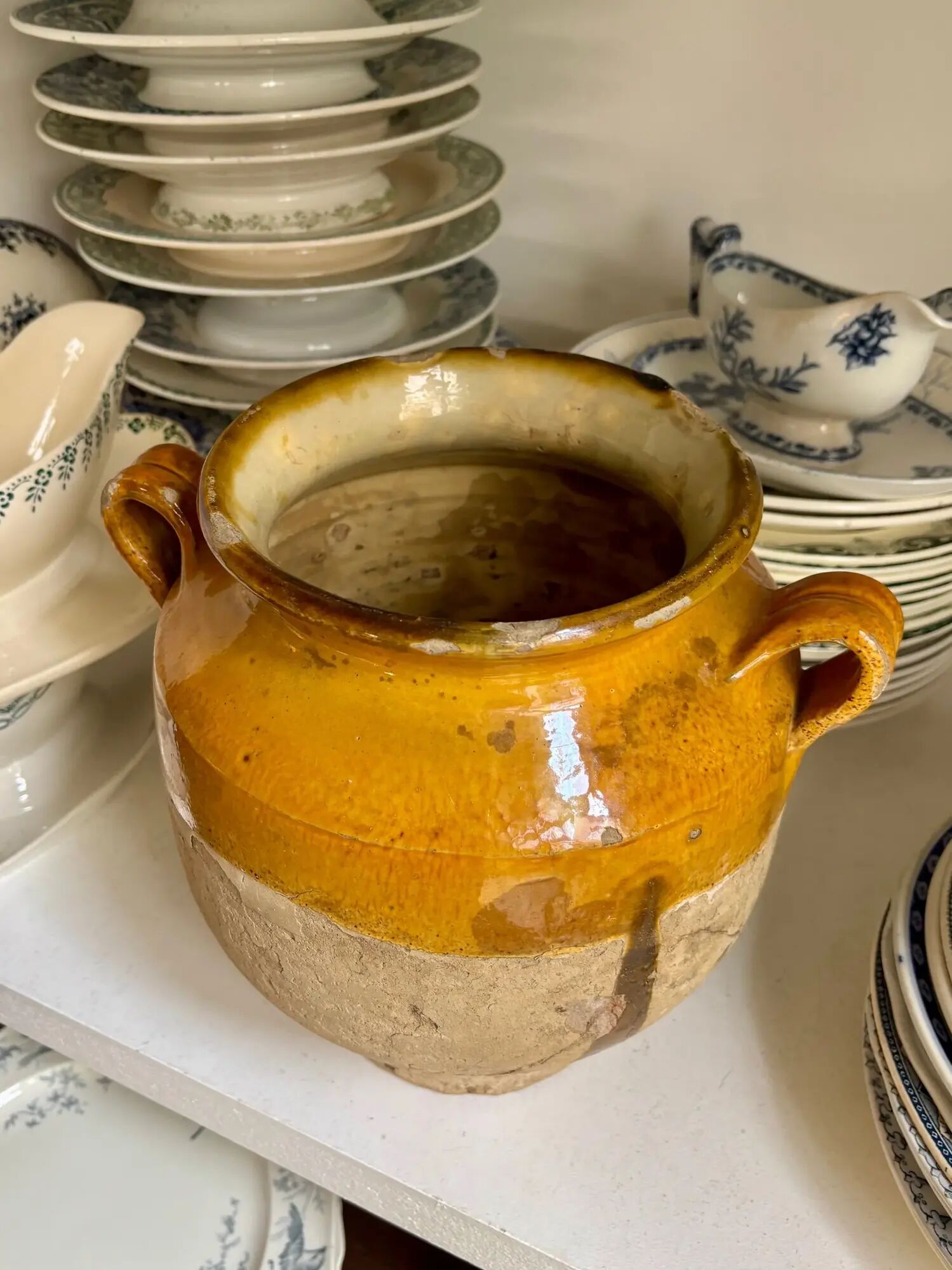 Grease pot, glazed ochre ceramic jar no. 3 - 18th century