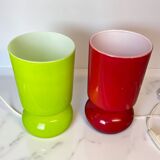 Paire de lampes de table en verre rouge et vert