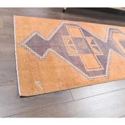 2'9x11'4 vintage orange geometric Turkish hand-knotted runner rug 87x348