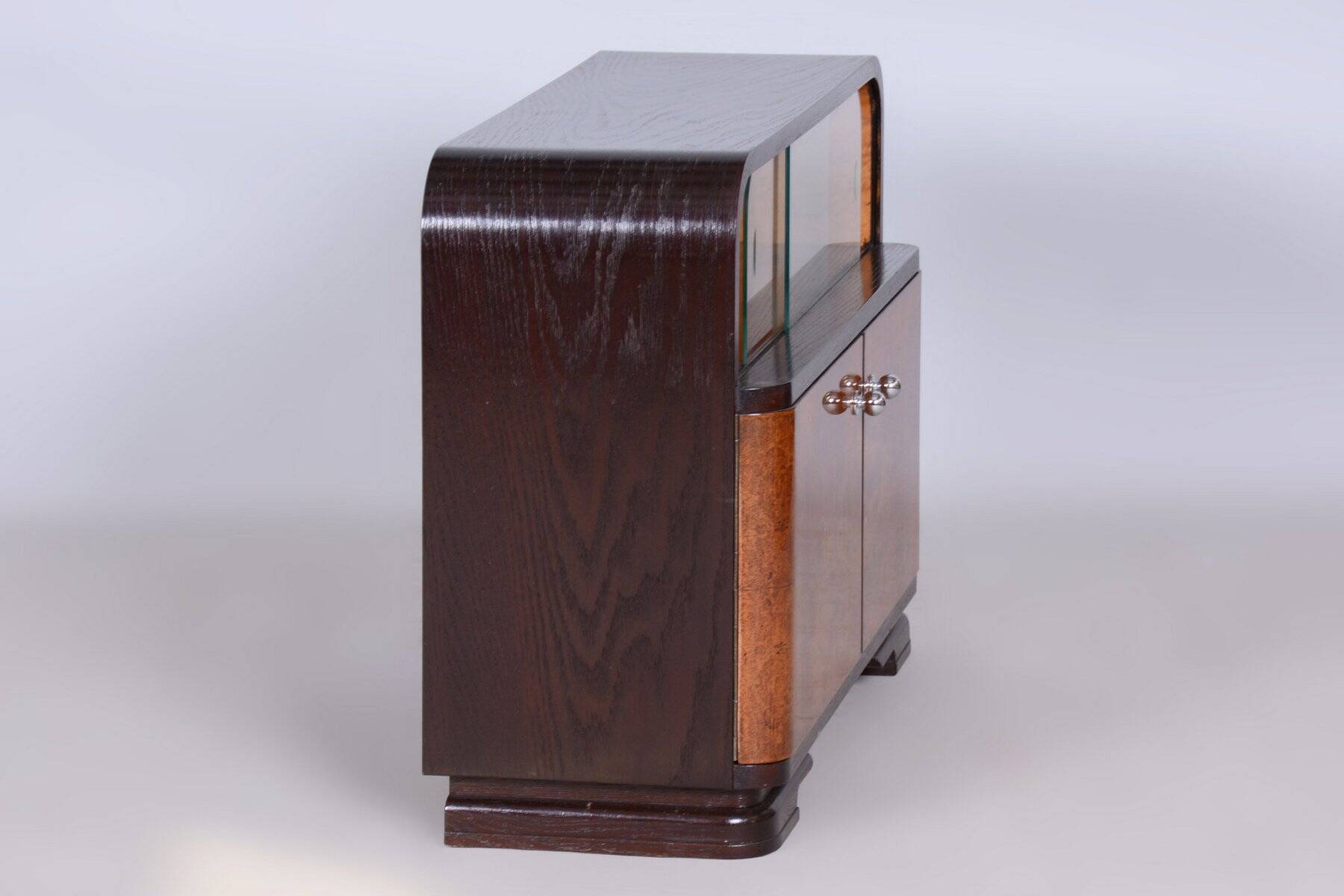Czech Art Deco Cabinet in Oak, Maple and Glass, 1930s