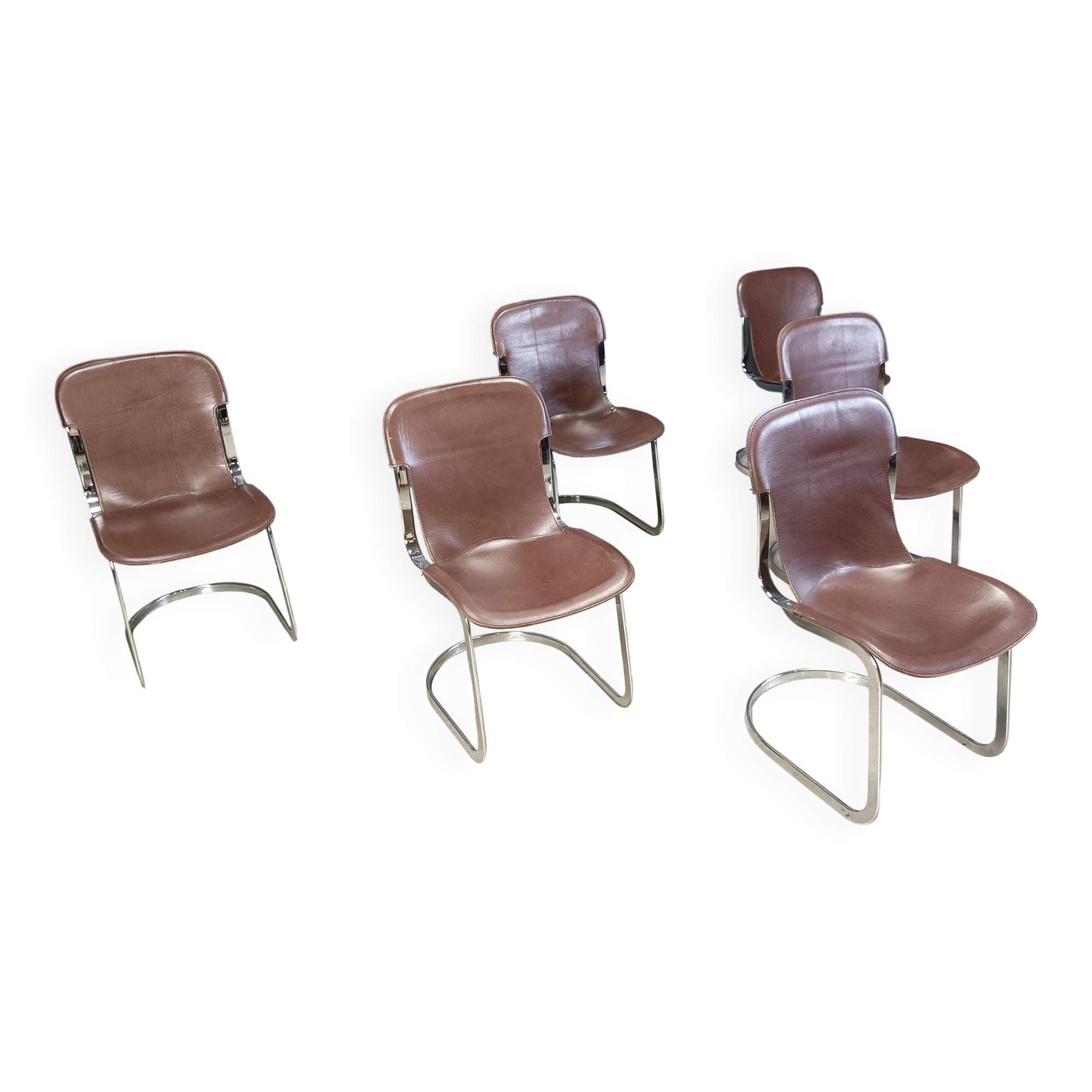 Vintage leather and chrome dining chairs by Cidue, 1970s