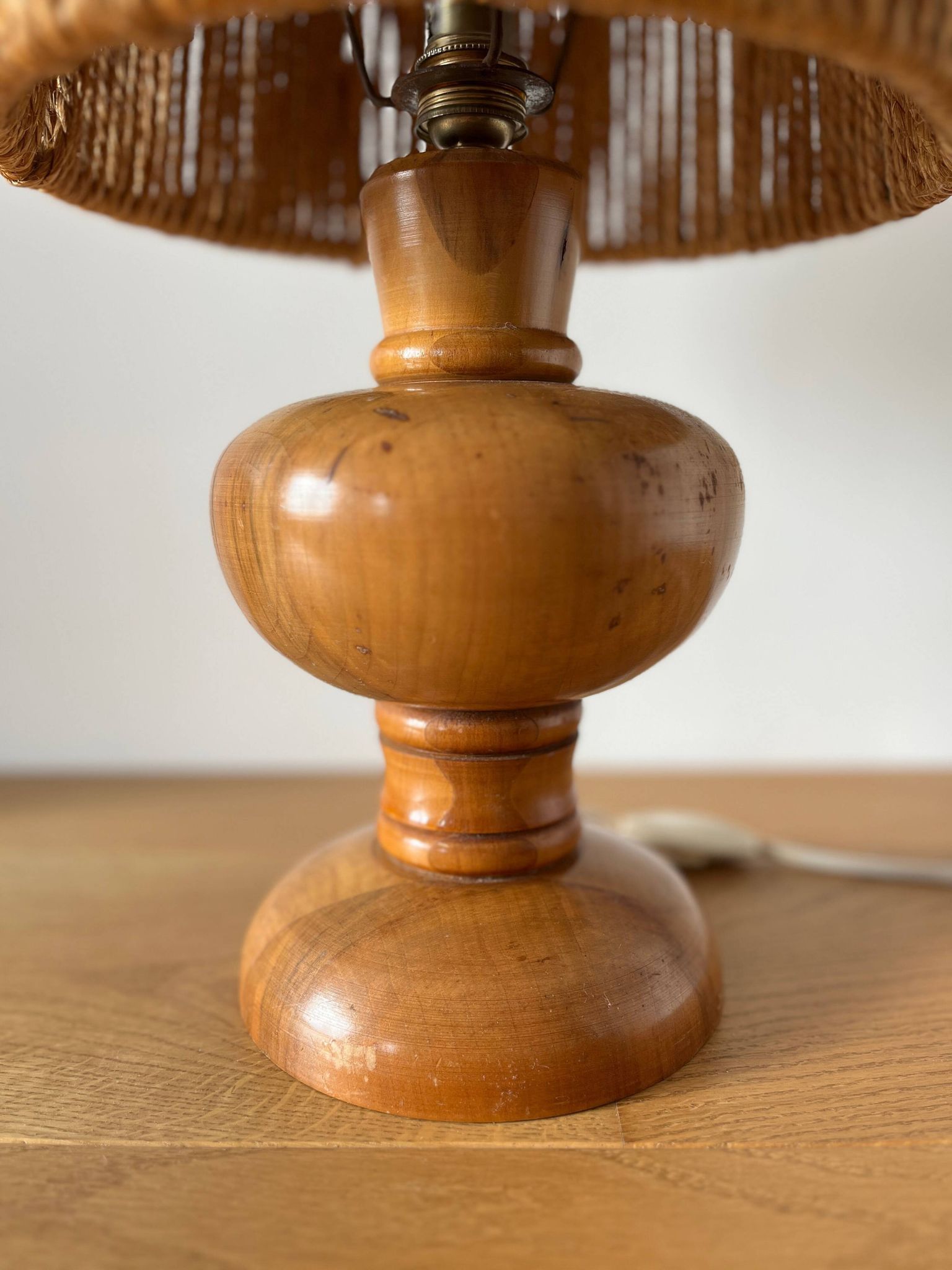 Vintage 1960 turned wood elm lamp