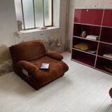 Pair 70s brown velvet armchairs