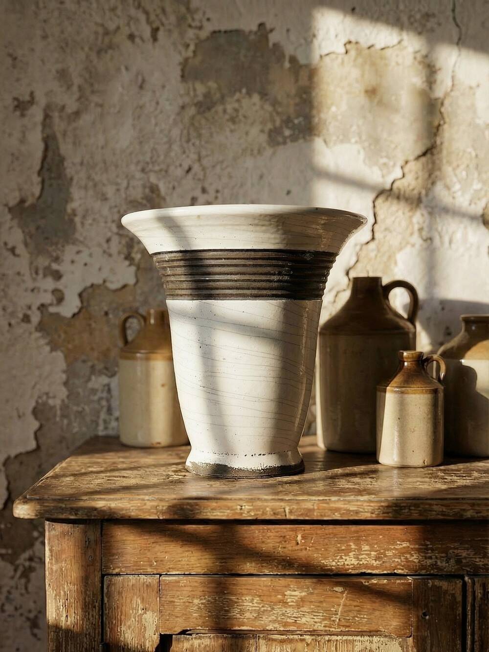 Large modern Raku lamp in beige and brown by Keramos Sèvres - René Hénon