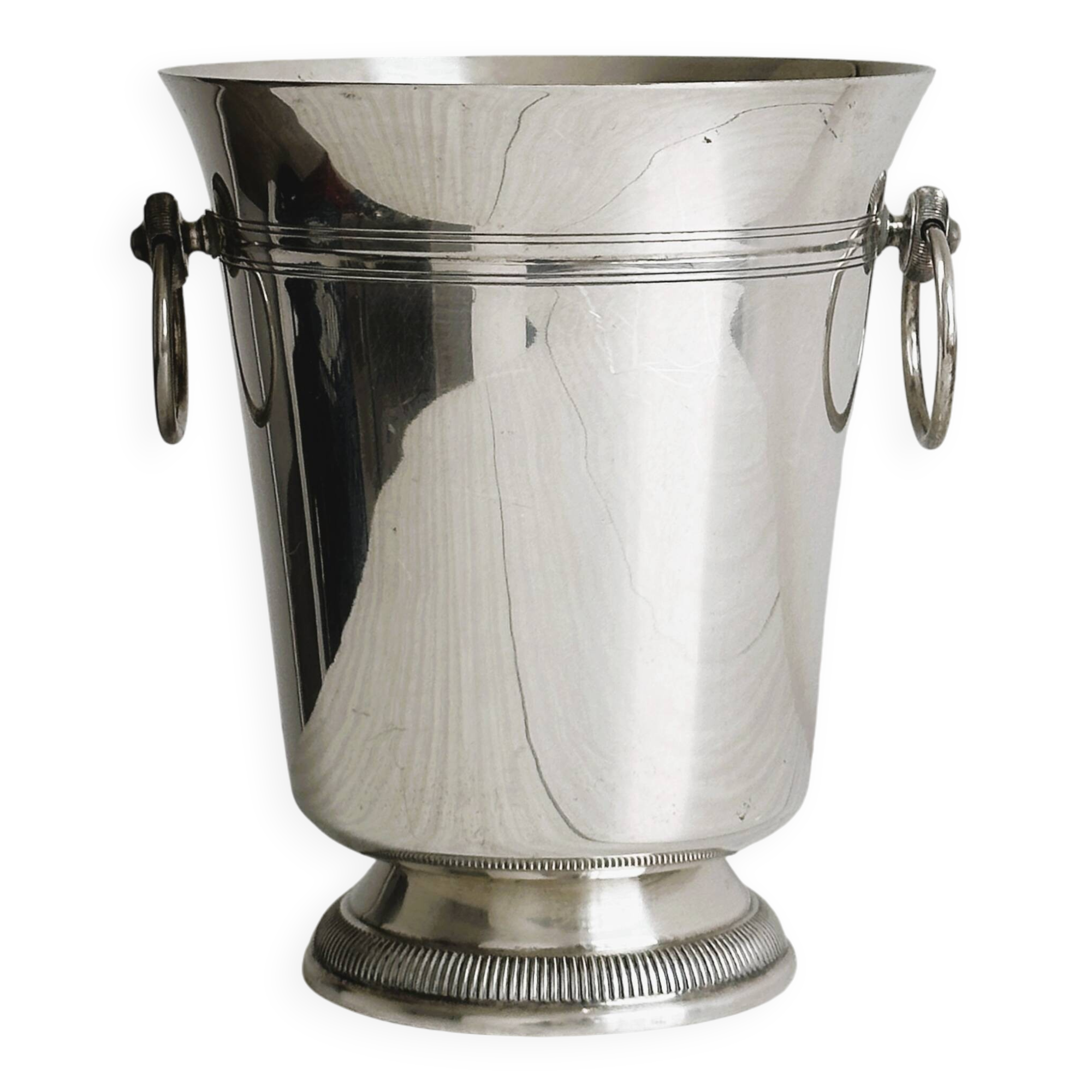 Antique champagne bucket in shiny silver metal