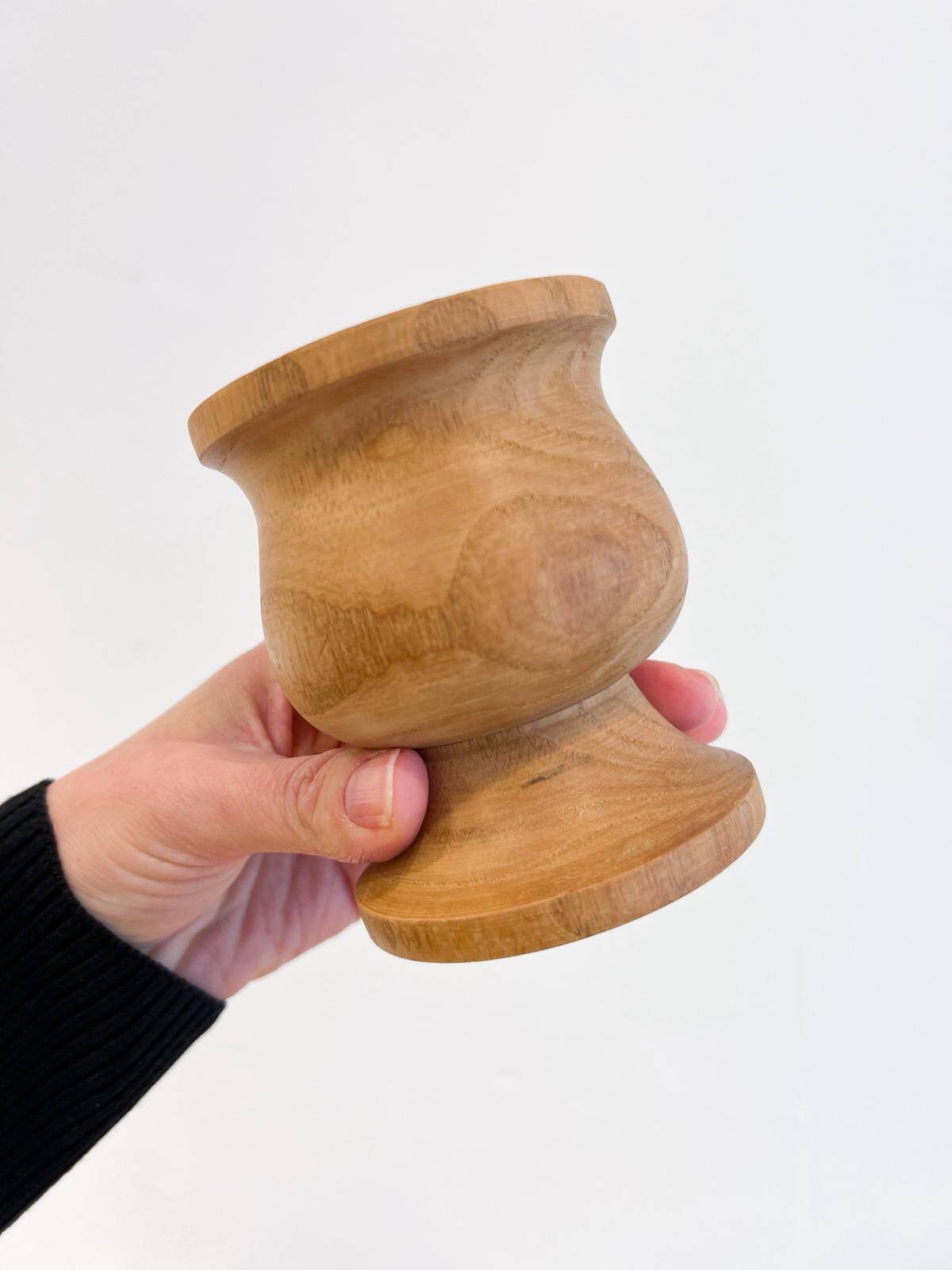 2 turned solid wood candle holders