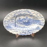 English earthenware dish with blue pattern
