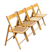 Set of 4 folding chairs in beech and caning by Habitat, 1980s.
