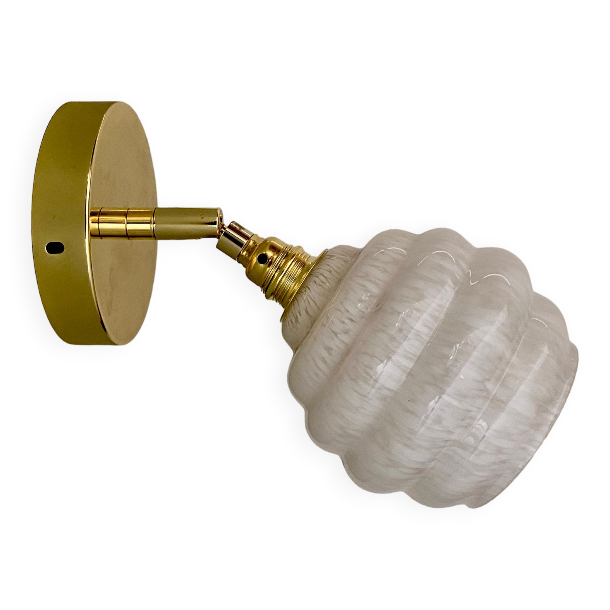 Vintage globe wall lamp in white clichy glass