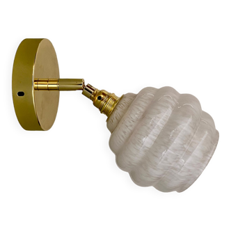 Vintage globe wall lamp in white clichy glass