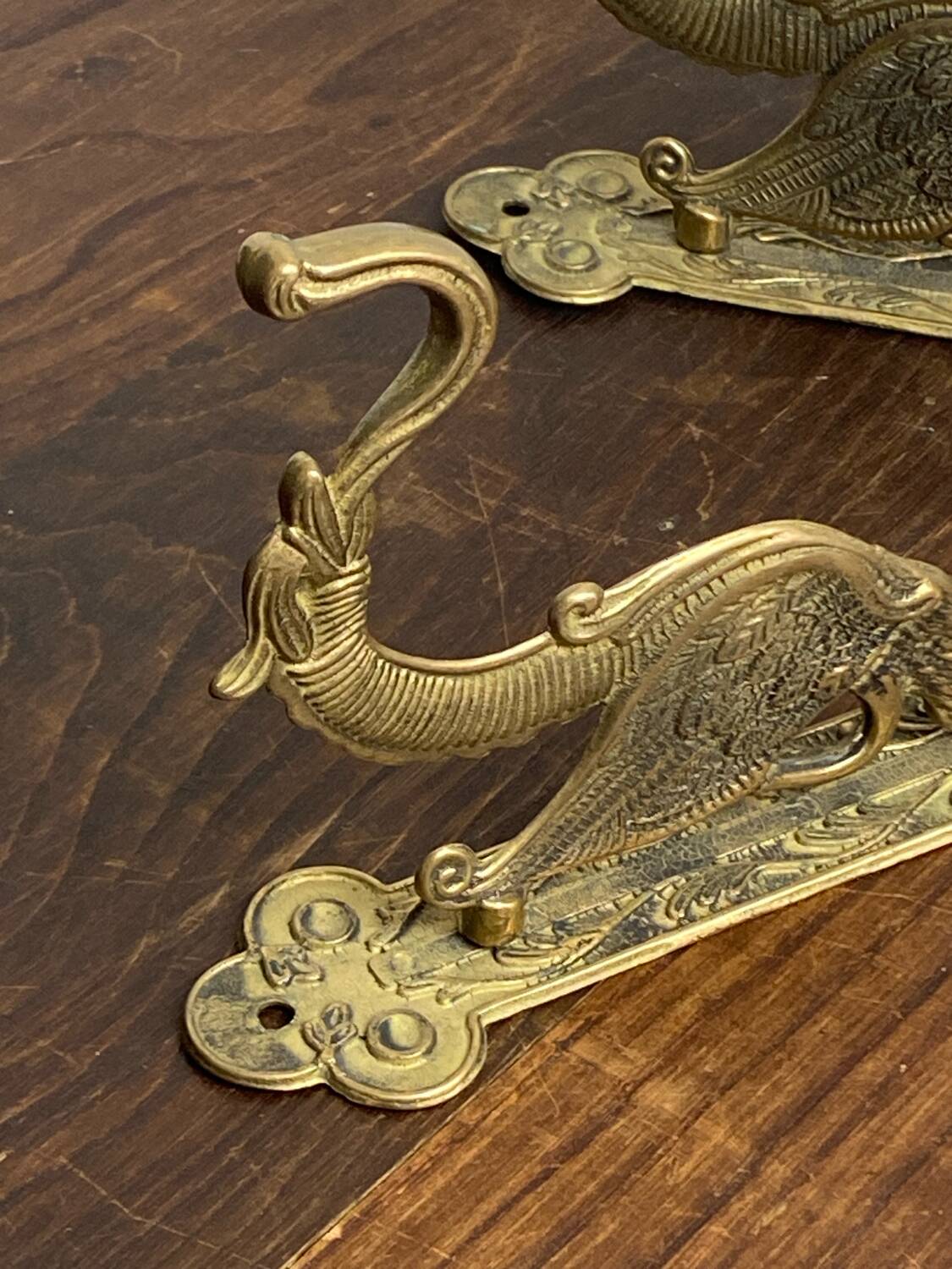 Antique wall hooks, dragon shape, in brass