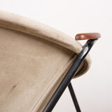 Danish armchair in Leather, Steel and Teak, Balloon model by Hans Olsen 1960.