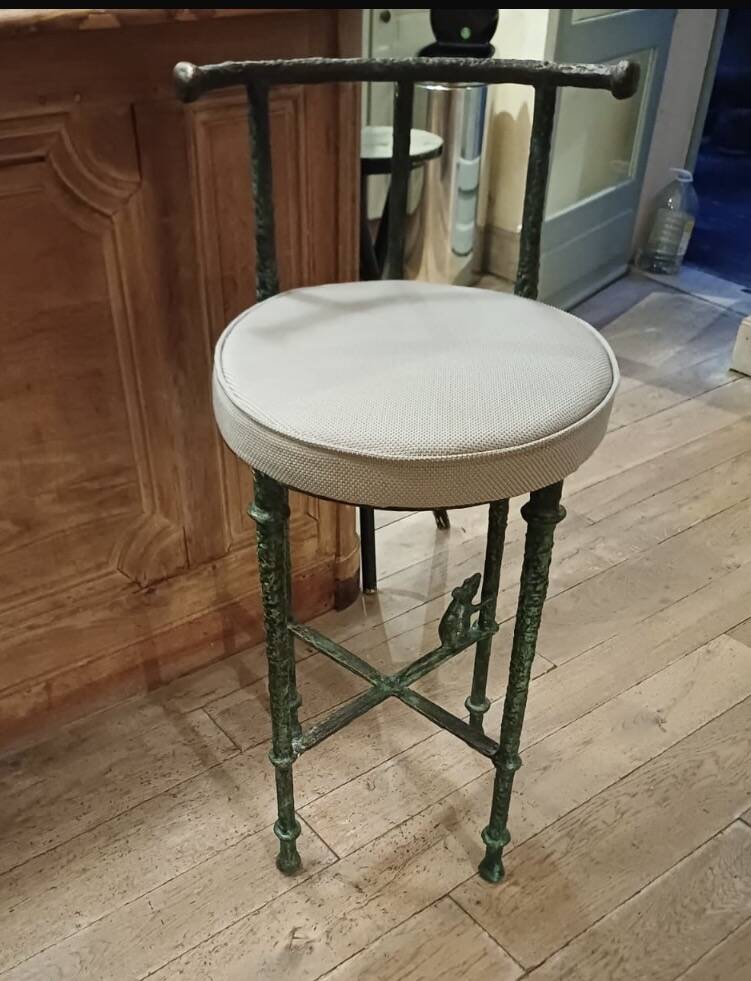 Pair of patinated bronze stools in the spirit of Giacometti.