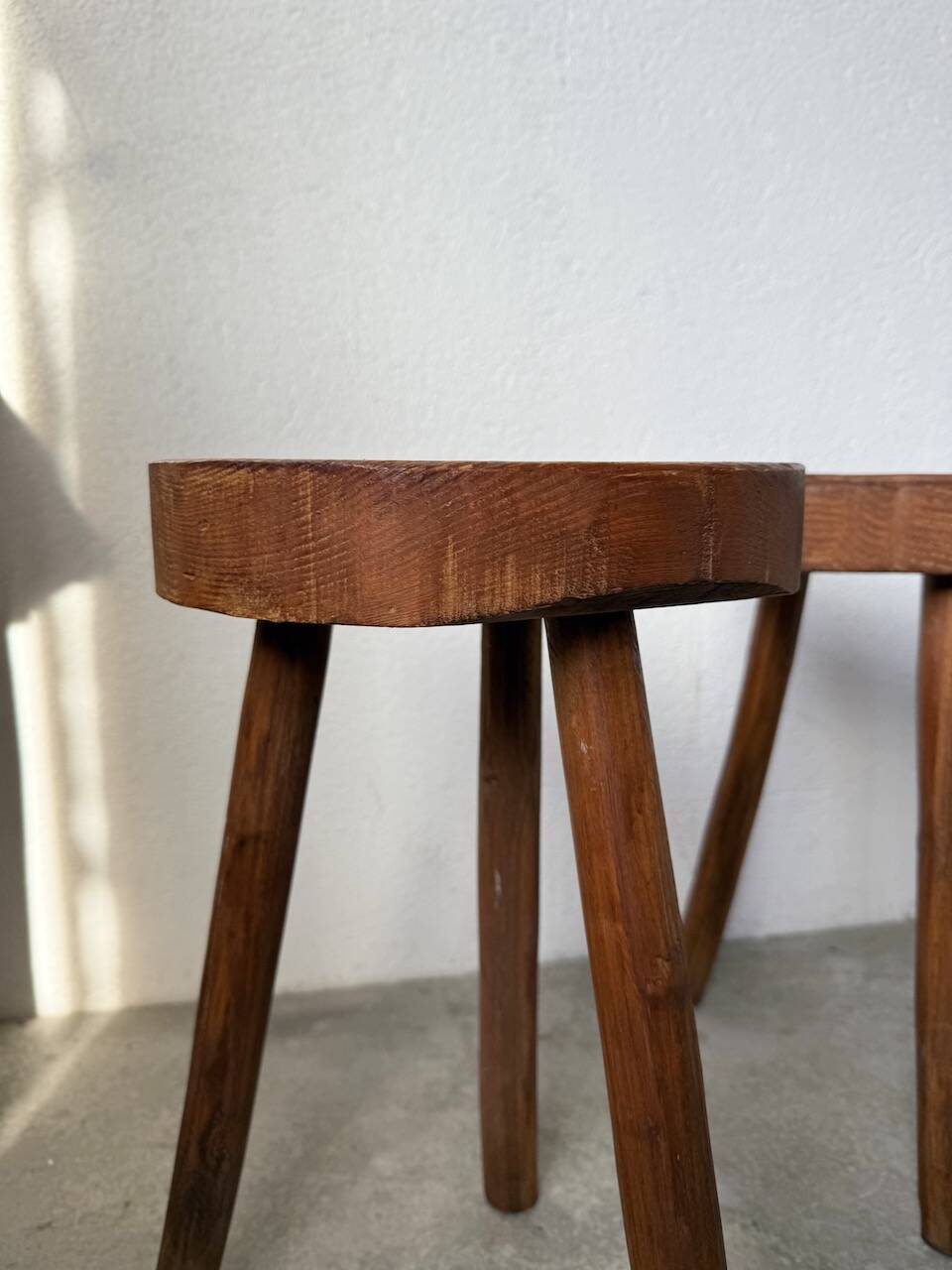 3 free-form oak tripod stools