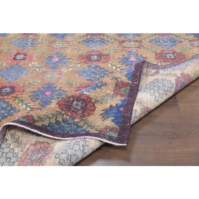Tapis vintage turc Oushak fait main en laine et coton marron