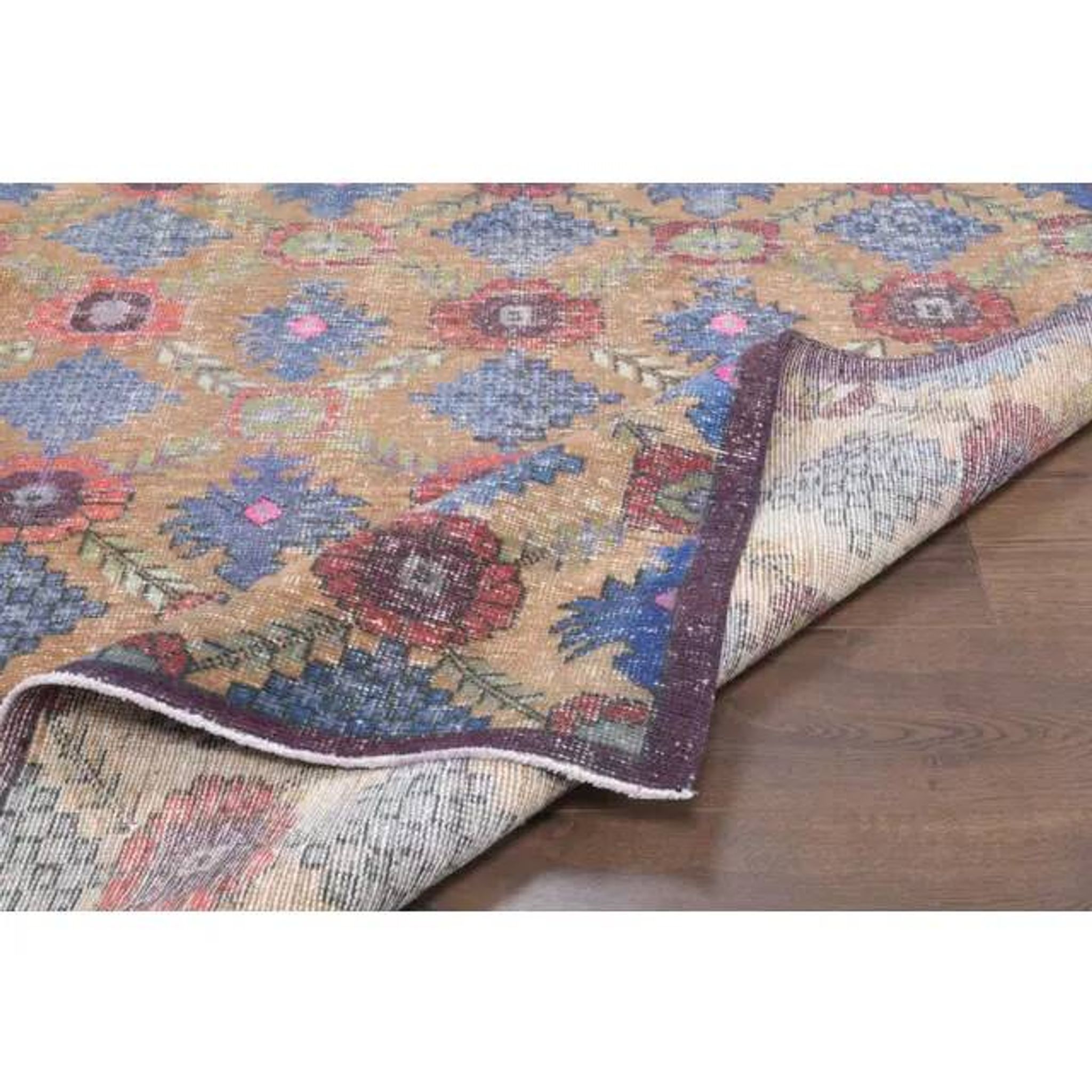Tapis vintage turc Oushak fait main en laine et coton marron