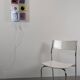 IKEA Gyllen wall lamp in decorated glass, Scandinavian design.