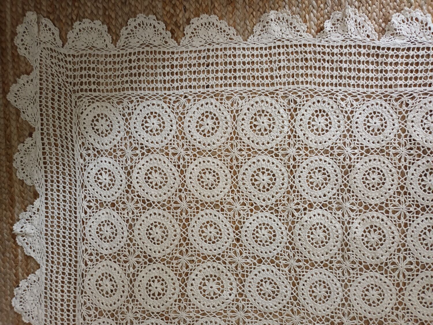Vintage beige crochet bedspread