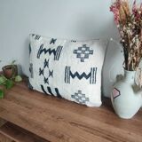 Geometric black and white kilim cushion