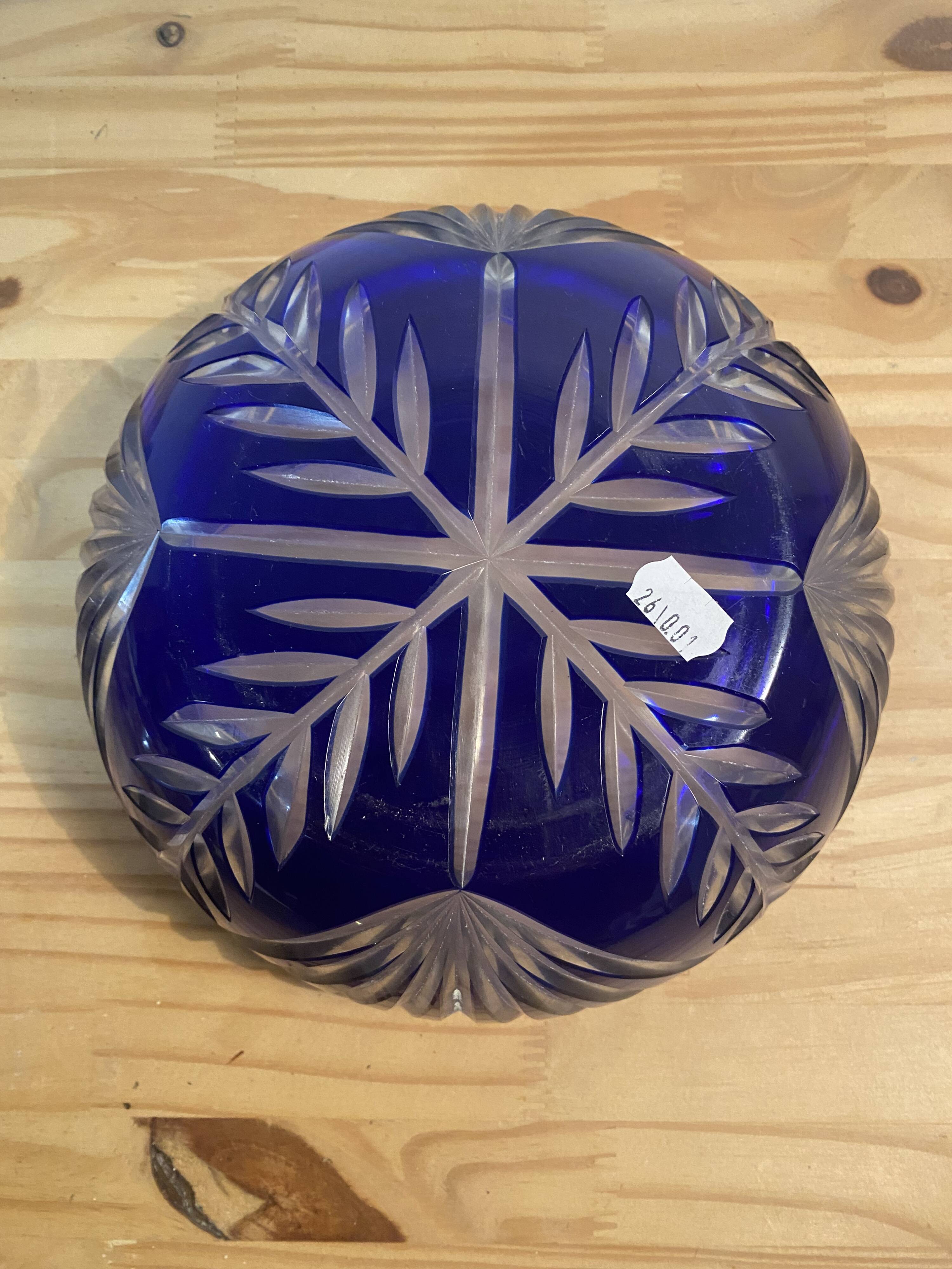 Cobalt Blue Cut Glass Salad Bowl
