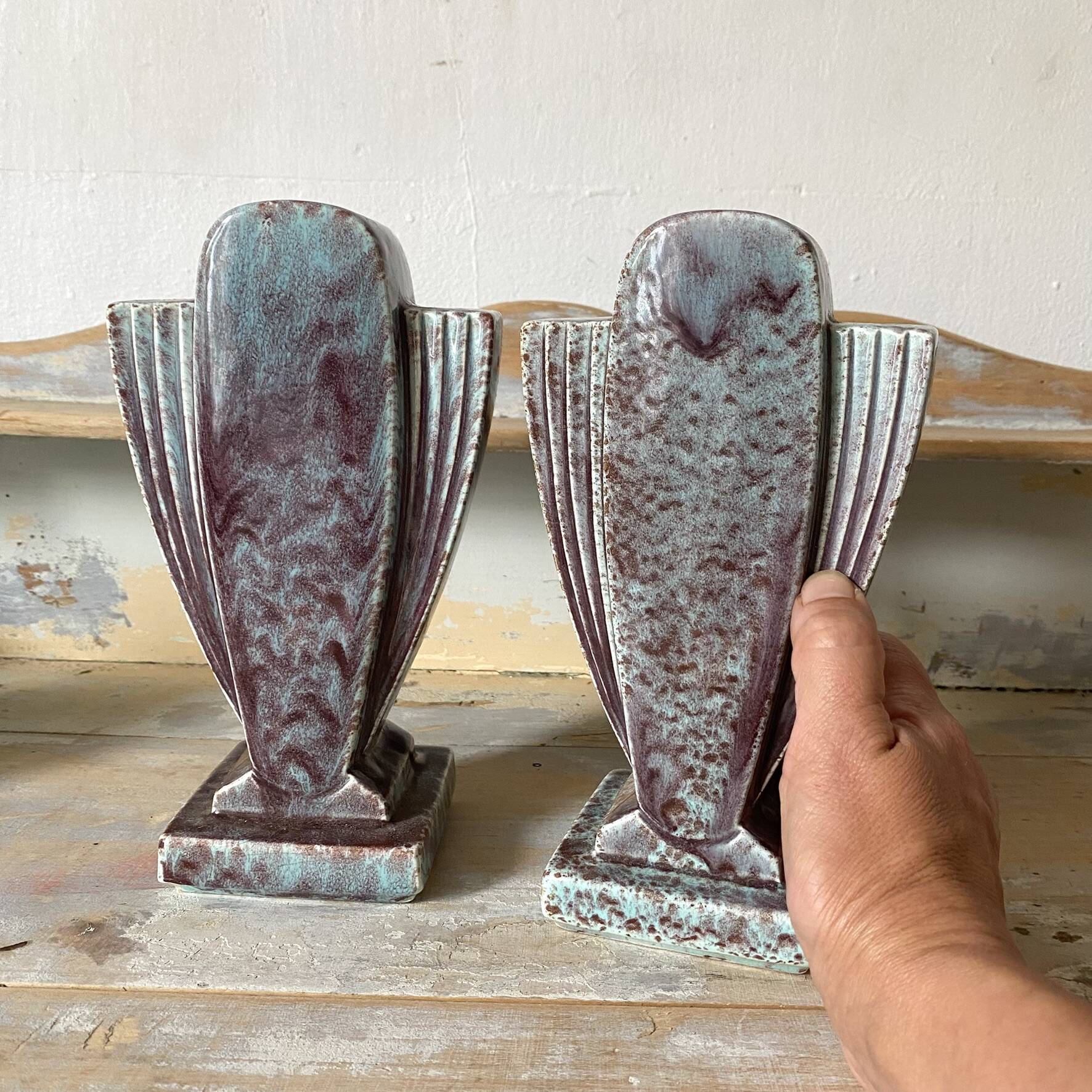 Pair of Art Deco vases in glazed ceramic