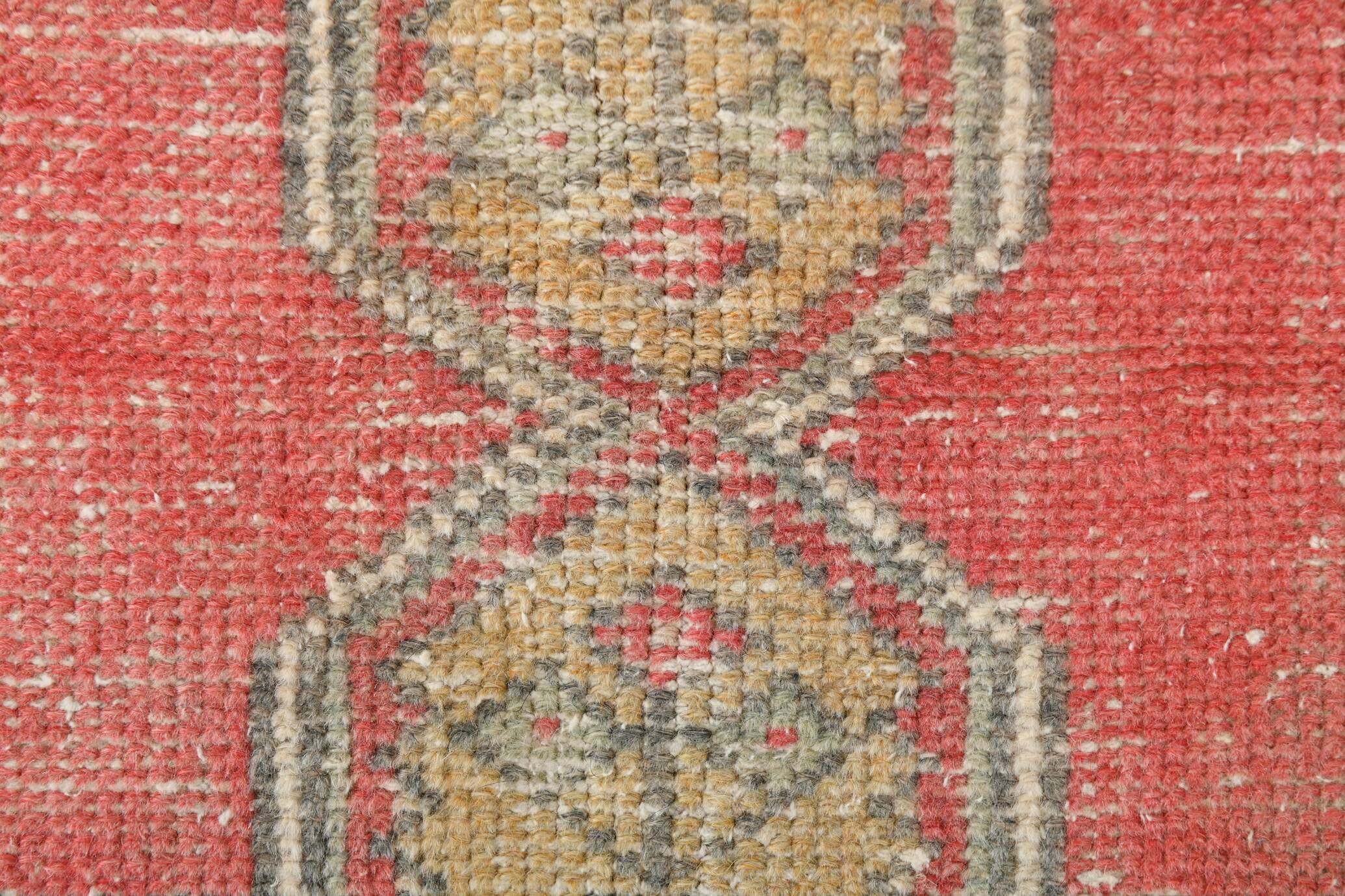 Turkish Light Yellow & Red Vintage Rug, 135x253Cm