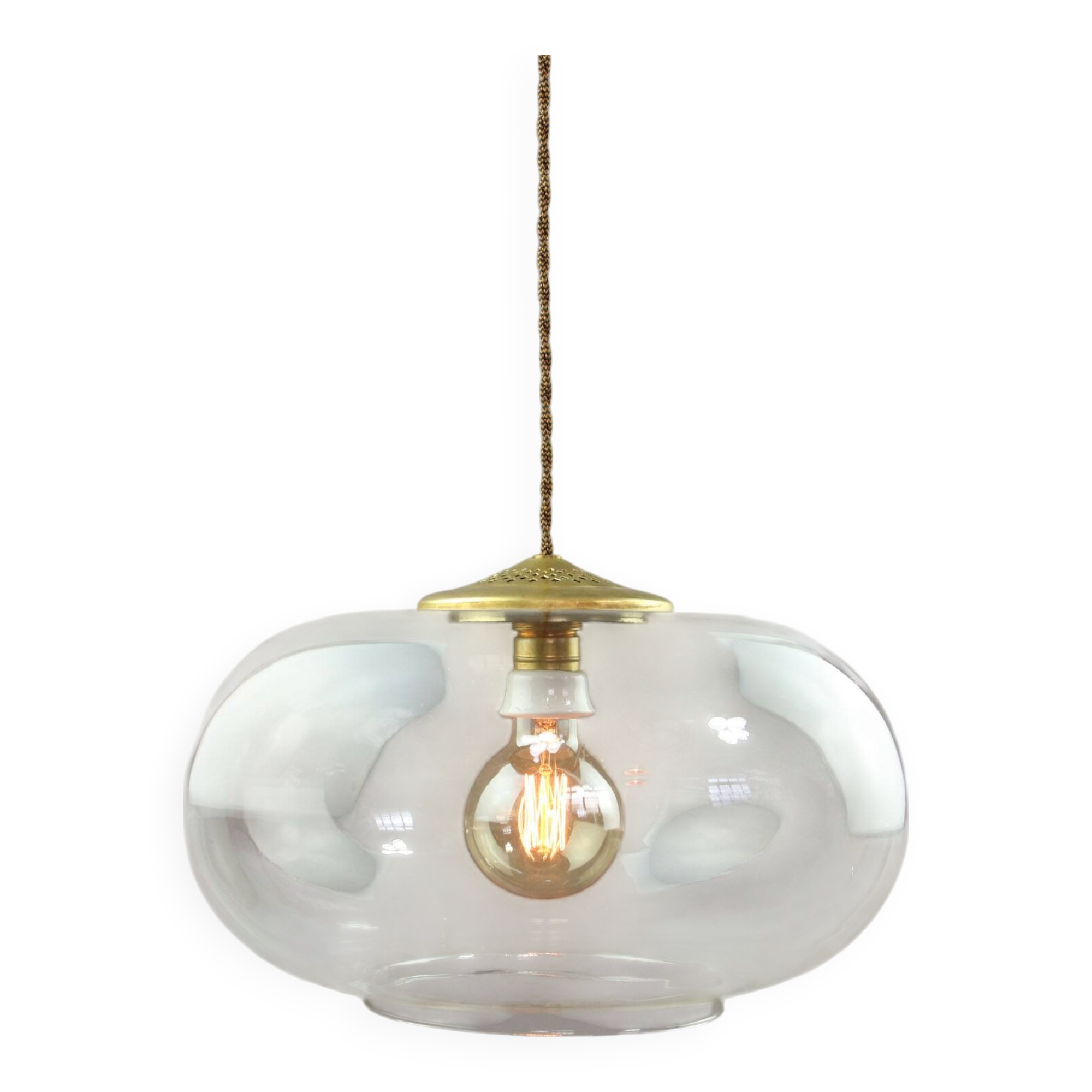 Italian Mid-Century Glass and Brass Pendant Lamp