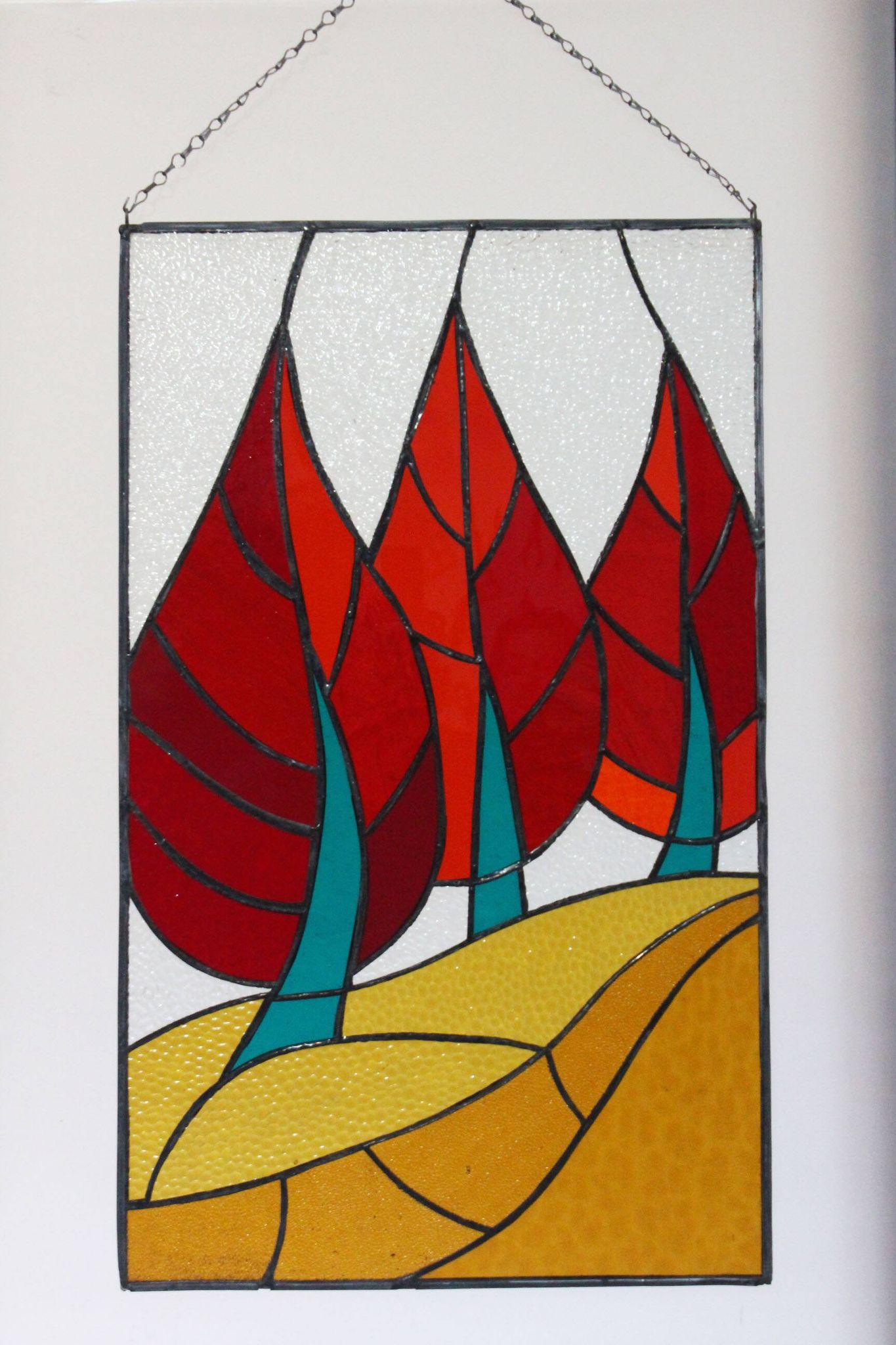 Vitrail décoratif Tulipes – Fleur stylisée en verre coloré, 41 × 68 cm