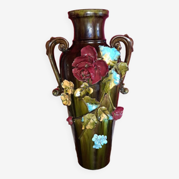 Grand Vase en Barbotine. XIX siècle.