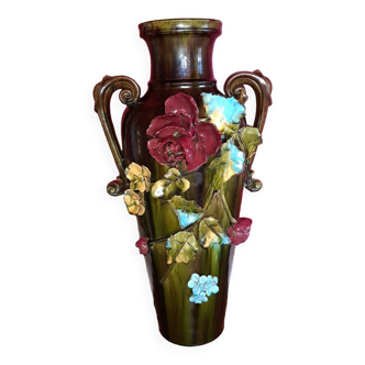 Large Barbotine Vase. 19th century.