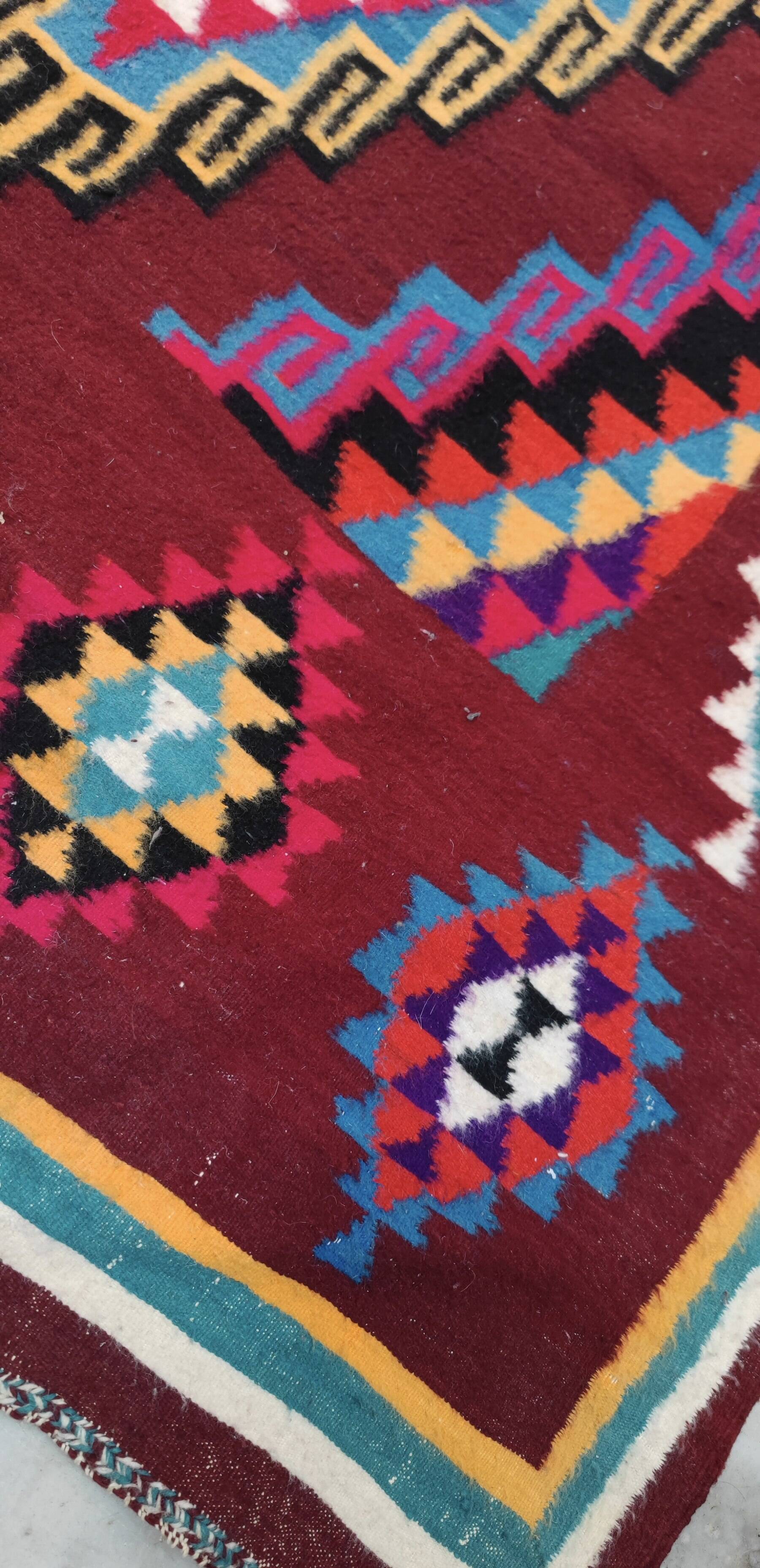 Double-sided Berber kilim rug hand-woven in natural wool