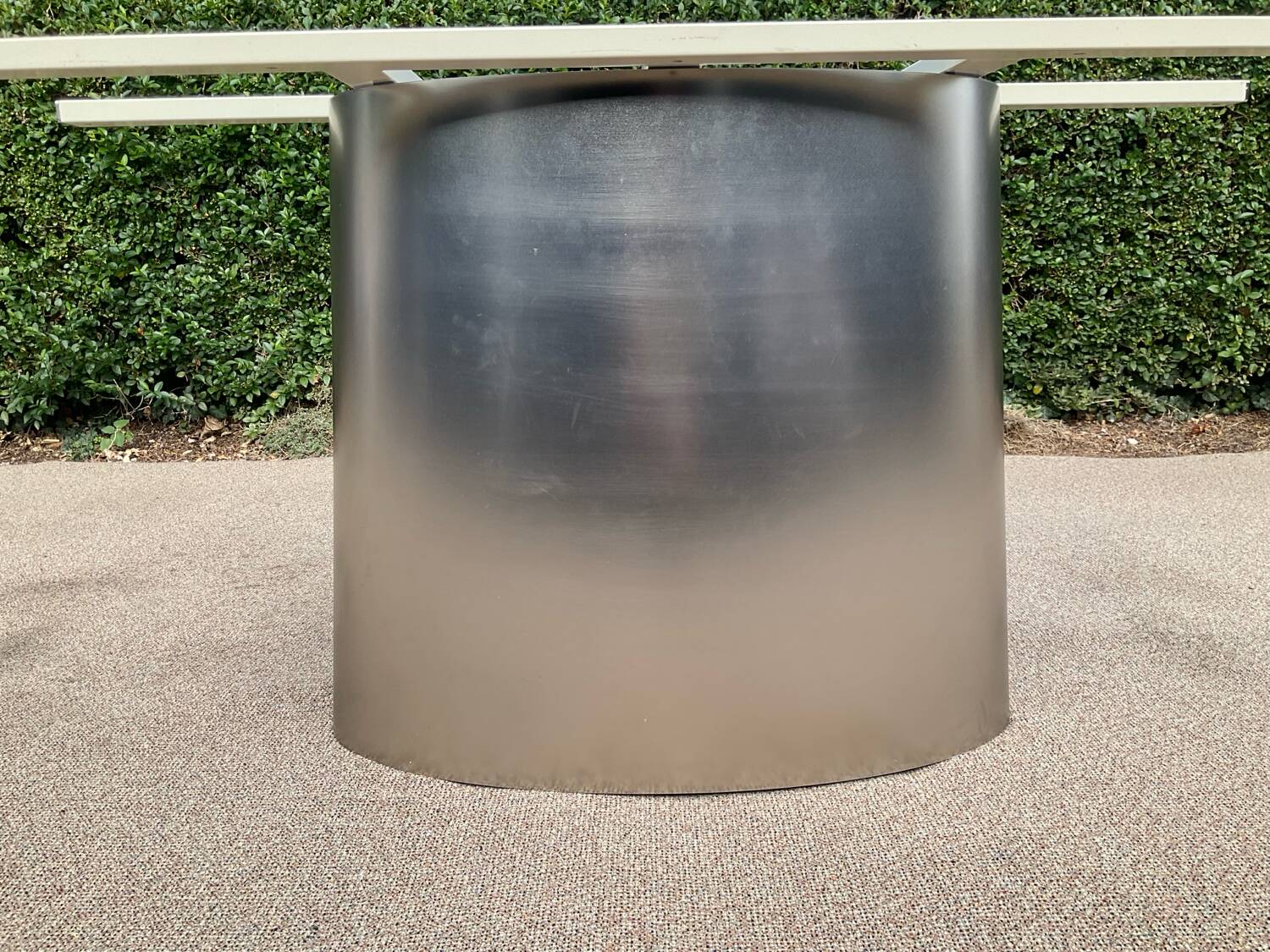 Oval designer dining table in frosted glass and brushed stainless steel