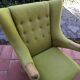 Fauteuil et repose-pieds vintage Papa Bear en tissu bouclette vert et chêne