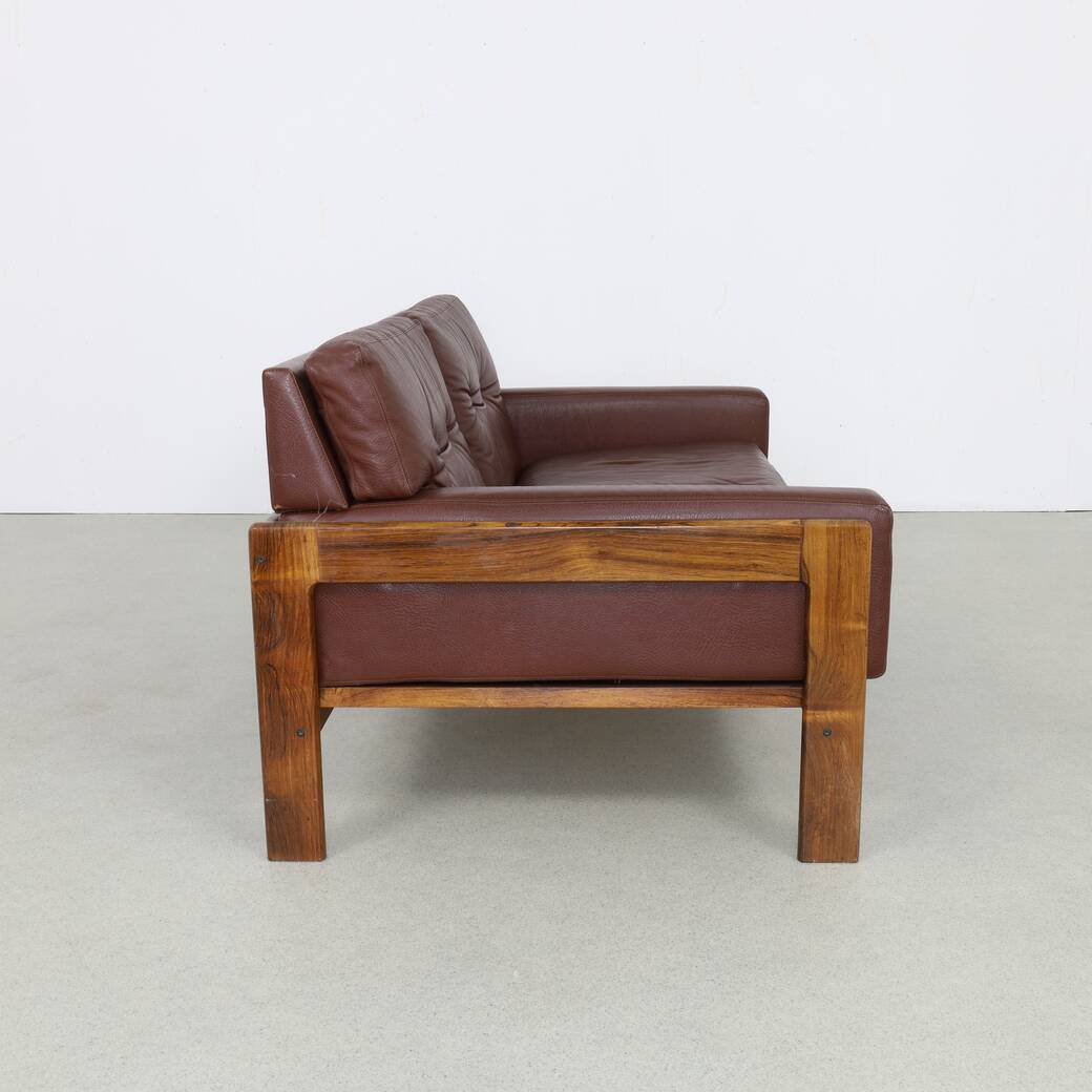 Danish Sofa in Leather and Rosewood by H. W. Klein for Bramin, 1970s