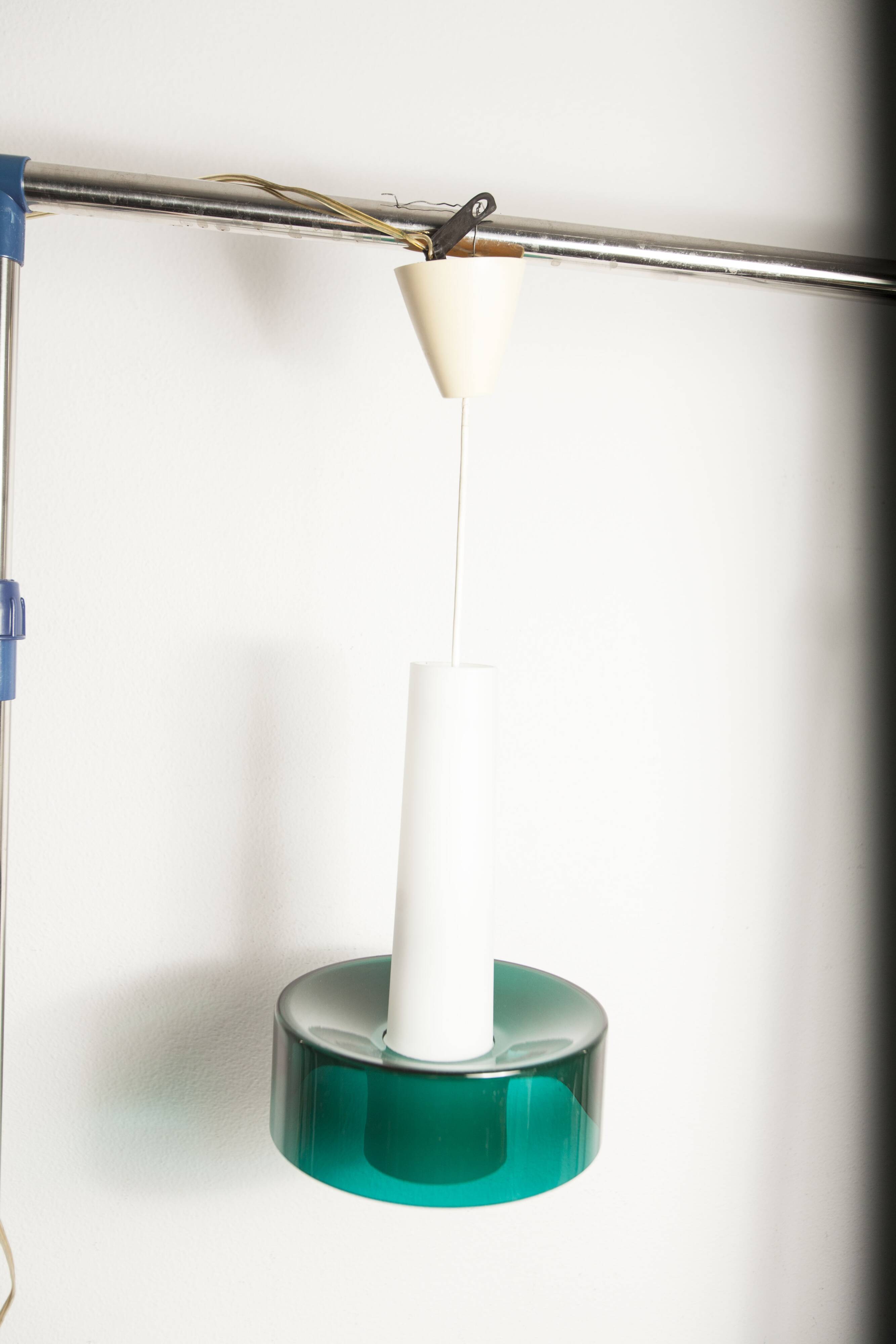 Vintage suspension in 2 elements, white opaline and transparent glass.