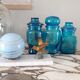 Set of blue glass jars