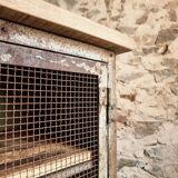 Rare French industrial military cabinet – Air Ministry, 1956 – Metal storage with oak top and wooden shelves