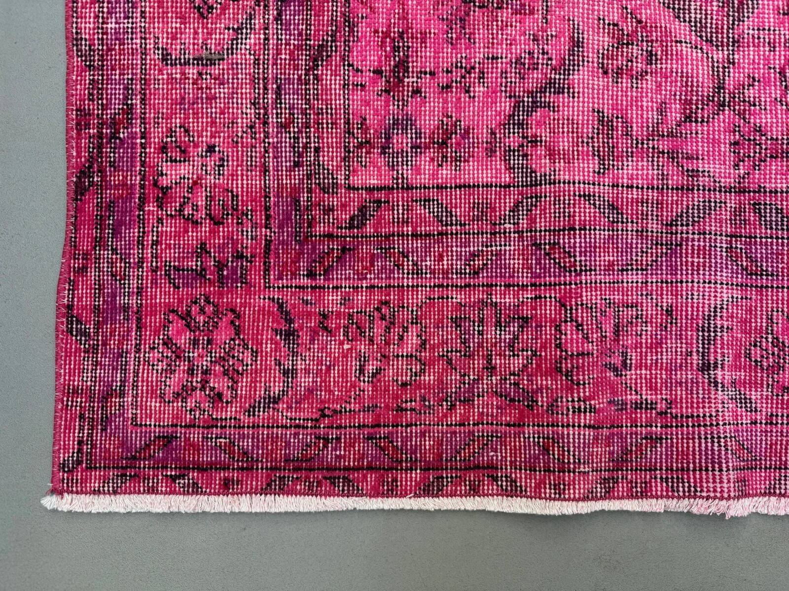 Turkish rug pink 300x200 cm, vintage overdyed tribal wool carpet large 2511