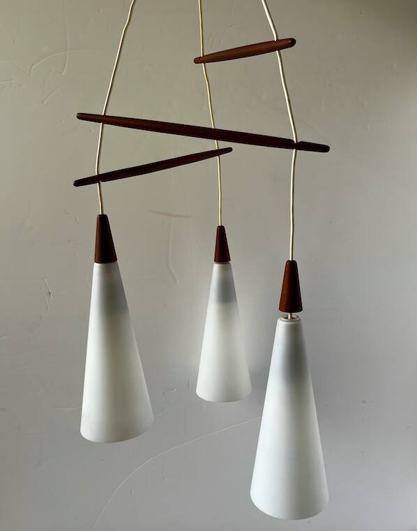 Vintage Scandinavian suspension triple teak and opaline.