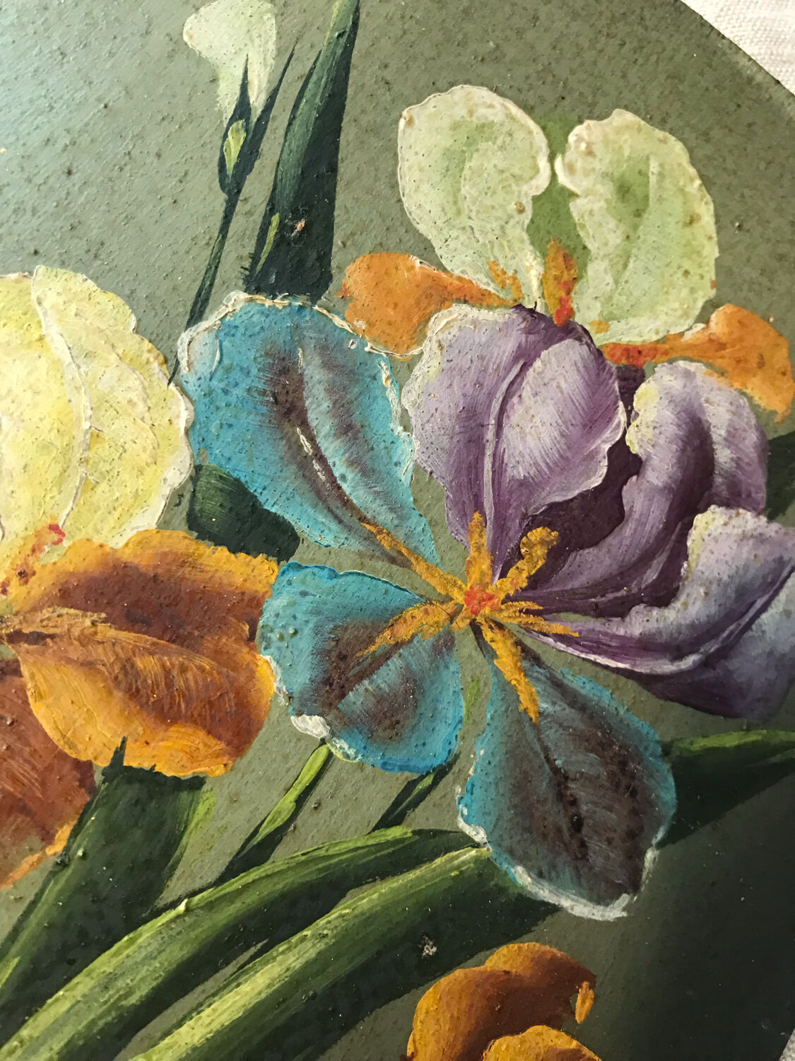 Oil on wood with irises