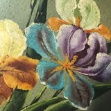 Oil on wood with irises