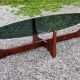 Designer coffee table by Hugues Poignant in rosewood and smoked glass from the 70s