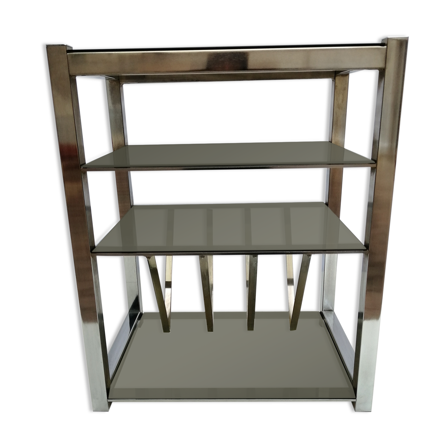 Hi-fi cabinet year 1970, chrome and smoked glass