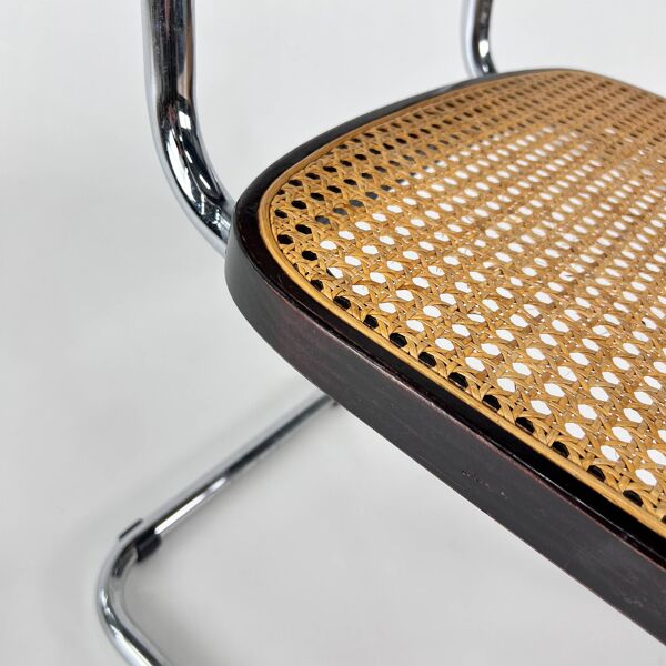 Chaise de salle à manger en porte-à-faux avec cadre tubulaire et cannage, Italie, années 1970