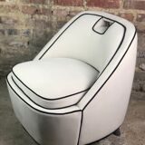 Retro vintage 80's armchair in white velvet with black trim