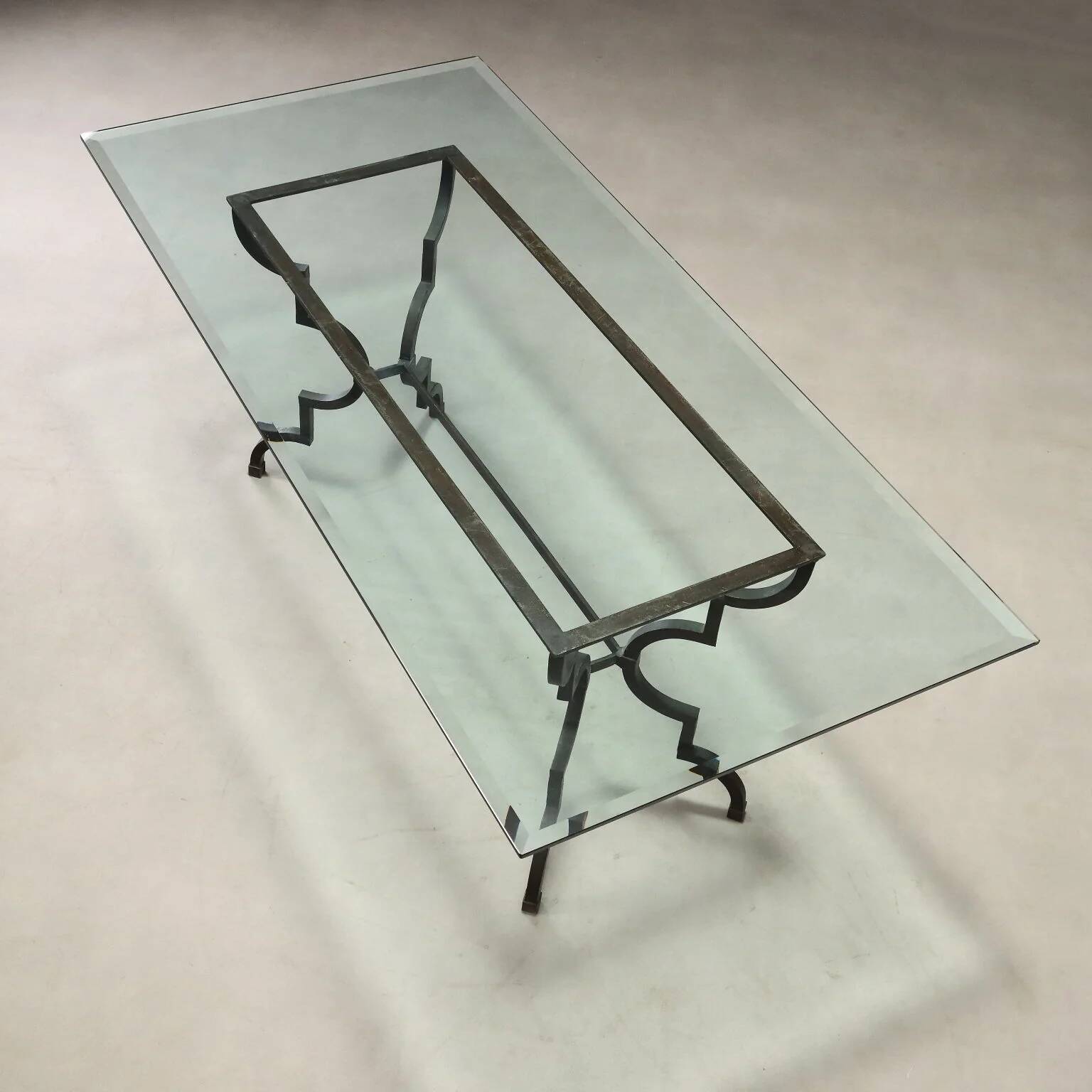 Table ancienne en verre et fer forgé, Italie, XXe siècle