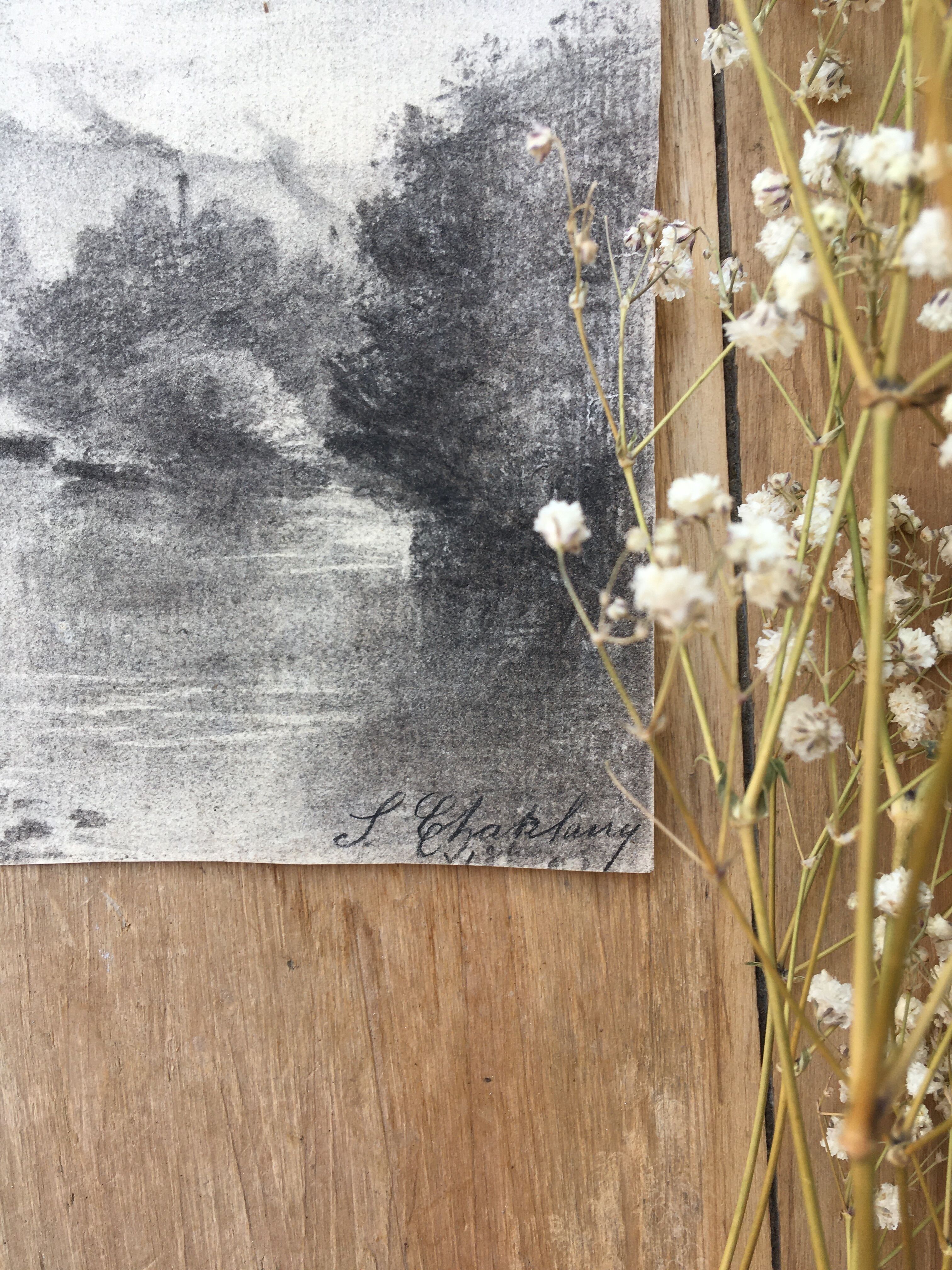 Old charcoal drawing painting